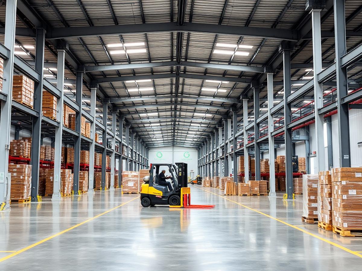 Forklift moving pallets inside a UK distribution warehouse